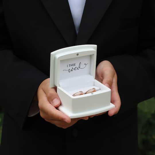 Engagement Ring Box White Wedding Ring Box Wedding Ring Holder Ring Bearer Box Wedding Ring Pillow,Rose Gold Color Engraved Ring Box